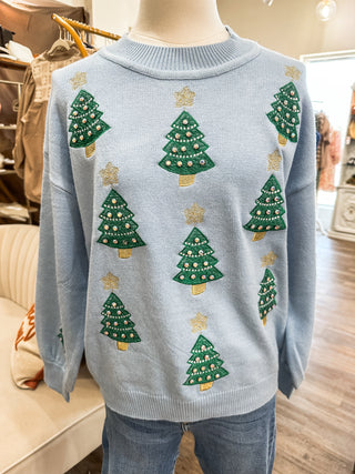 Soft Blue Christmas Trees Are Dazzling Sweater