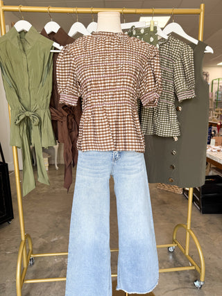 Brown Sweet on Gingham Smocked Top