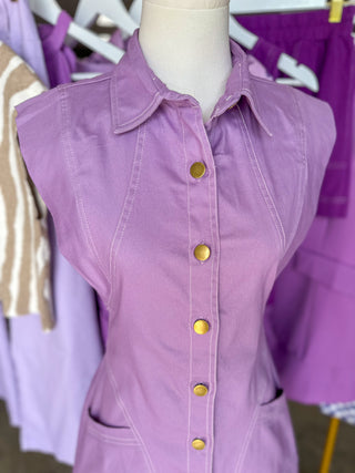 Lavender Lily Contrast Sitch Utility Mini Dress