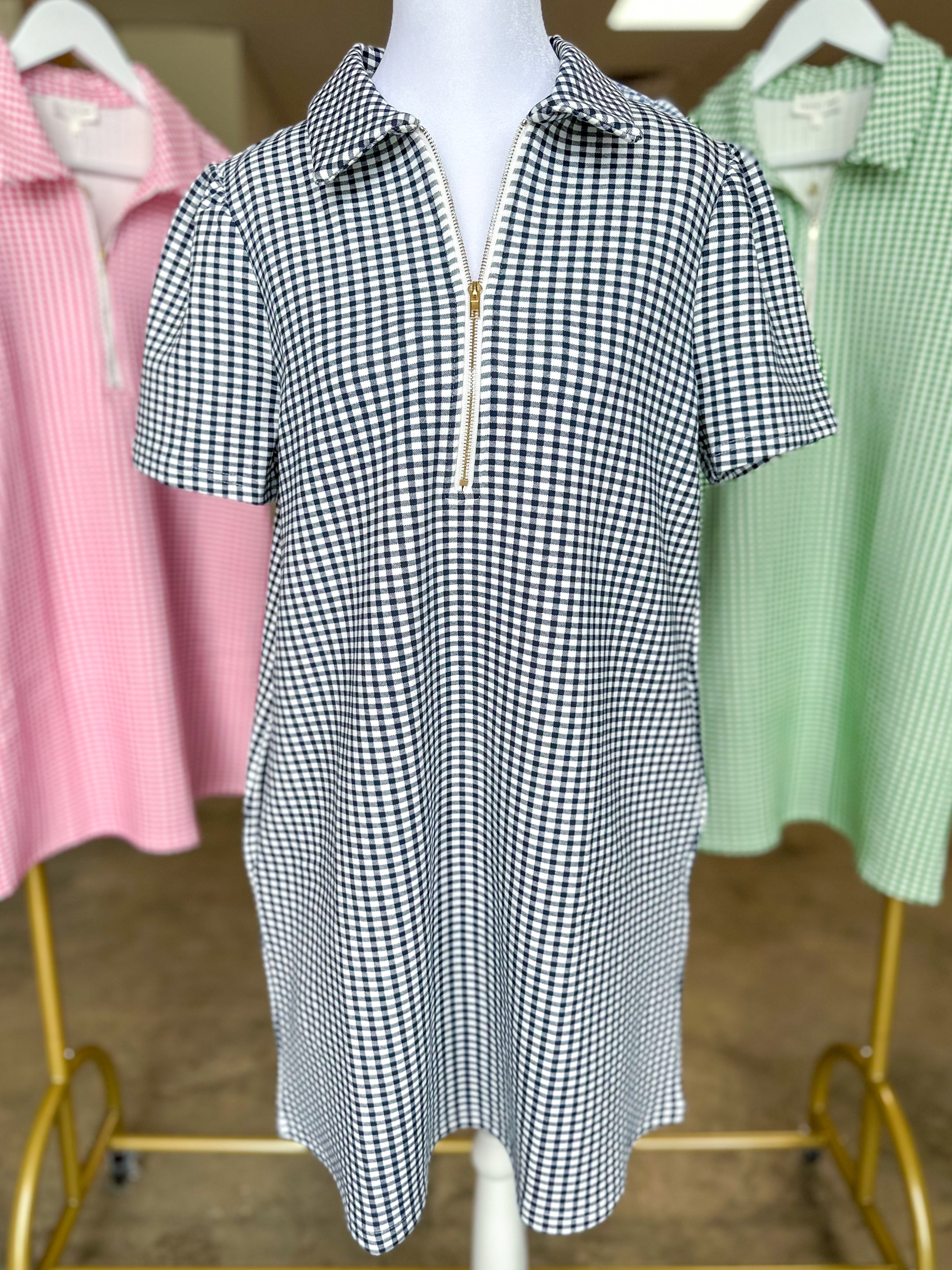 Navy Go-To Gingham Half Zip Mini Dress Everyday EDEN Boutique & Gifts Navy Go-To Gingham Half Zip Mini Dress Everyday EDEN Boutique & Gifts