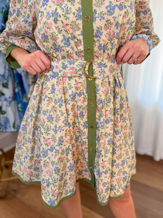 Sage Floral Made for Everything Belted Mini Dress