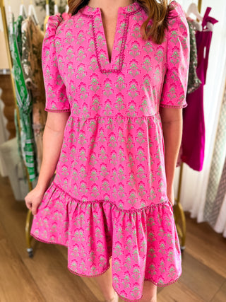 Fuchsia Adelyn Deco Lilies Mini Dress