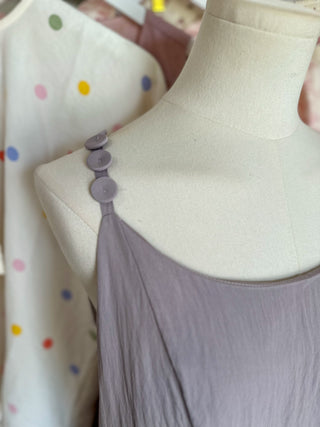 Mauve Button Detail Ruffle Mini Dress