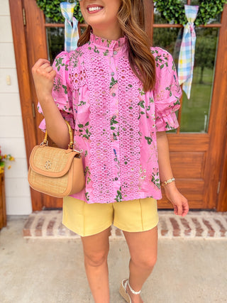Pink Sweetest Spring Garden Short Sleeve Top