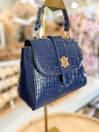 Navy Patent EC Tucker Handbag | Caroline Hill