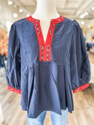Navy Winterberry Plaid Top