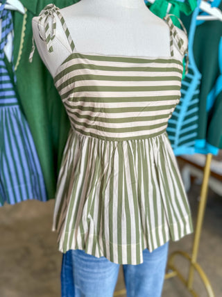 Olive & Cream Striped Sweet Little Tank Top