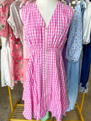 Pink Zip Into Spring Gingham Mini Dress