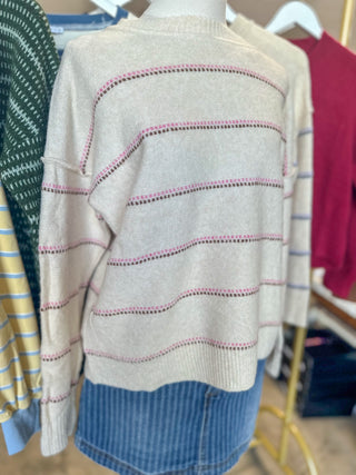 Pink/Oatmeal Wavy Stitch Sweater
