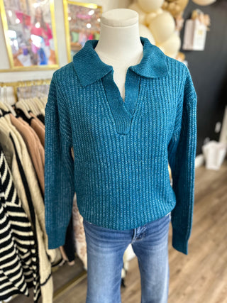 Teal Chunky Collar Knit Sweater