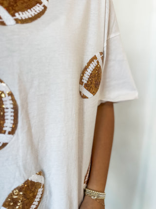 White Sparkle & Score Game Day Football T-Shirt