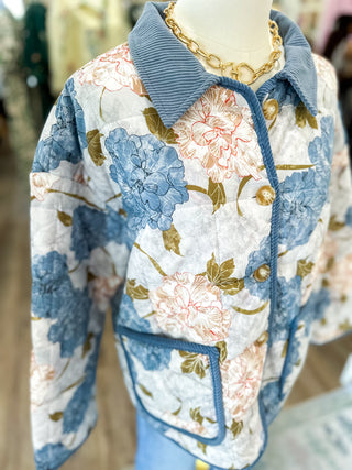The Blue Morning Hydrangea Quilted Jacket