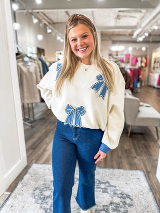 Southern Charm Cream & Denim Bow Sweatshirt