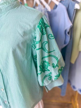 Green Fresh Bloom Embroidered Blouse