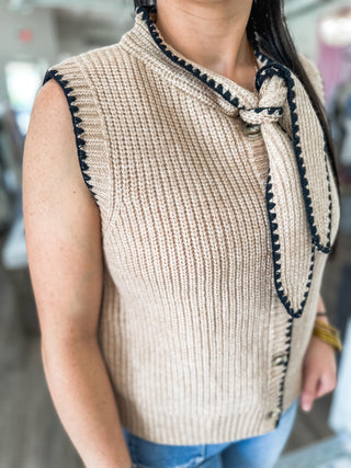 Taupe Margot Bow Knit Sleeveless Sweater Top