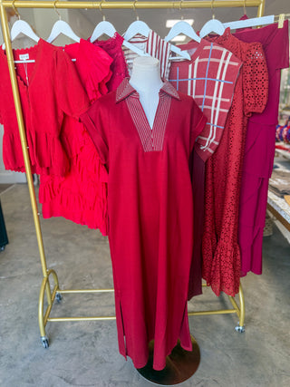Burgundy Stitched To Impress Collared Maxi Dress