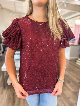 Wine Time to Shine Sequin Top