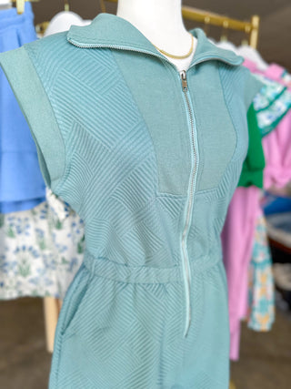Slate Spring Style Ahead Romper Drop Shoulder Sleeve with Zip