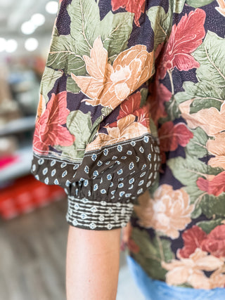 Botanical Mosaic Puff Sleeve Top