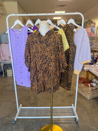 Tiger Print Brown/Black Boxy Cropped Shirt & Shorts Set