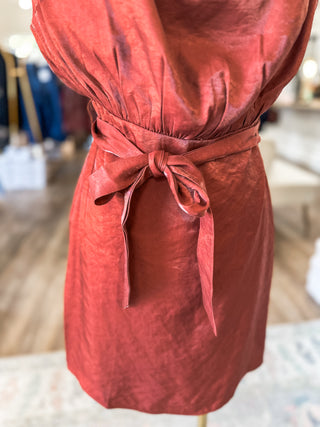 Rust Find Her Dancing Mock Neck Mini Dress