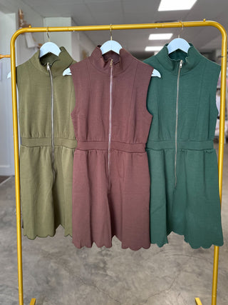 Olive On the Move Scallop Zip Mini Dress