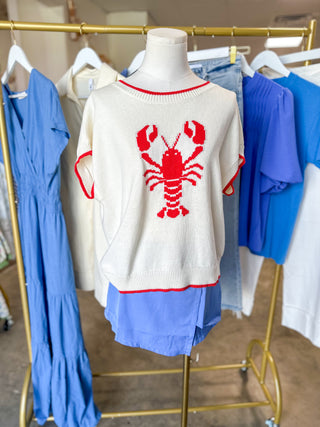 Crawfish Tails Red & Ivory Short Sleeve Sweater