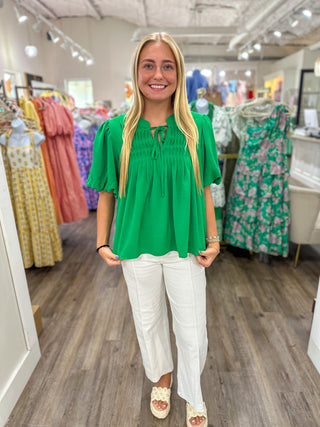 Green Pintuck Detail Everyday Top