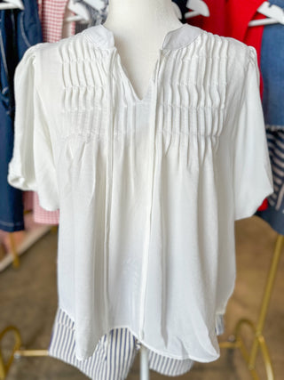 Off White Pintuck Detail Everyday Top