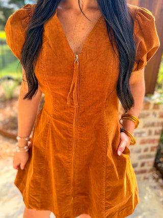 Camel Autumn Ember Zip Mini Dress