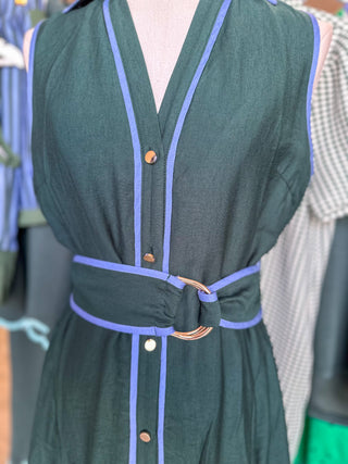 Hunter Green Tailored To Twirl Belted Maxi Dress