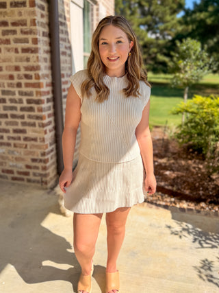 Ecru Nora Knit Ribbed Sweater Skirt Set