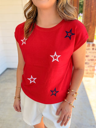 The Red Star-Spangled Sweetheart Knit Sweater Top