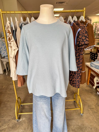 Blue Fog Cloudy Knit 3/4 Sleeve Top