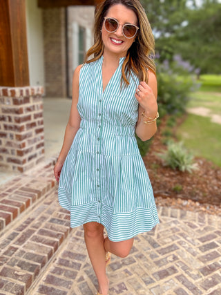 Sage Green Bright Days Ahead Stripe Mini Dress