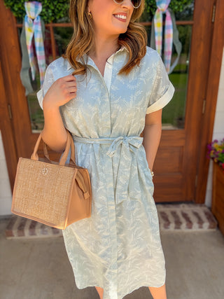 Light Sage Collared Airy As a Feather Midi Dress