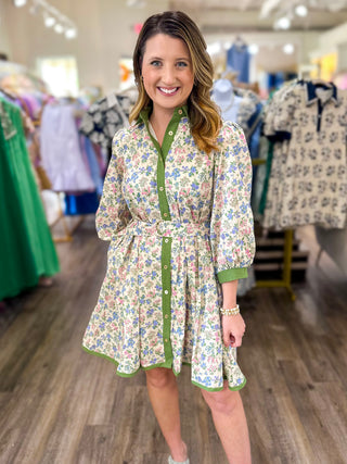 Sage Floral Made for Everything Belted Mini Dress