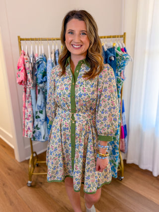 Sage Floral Made for Everything Belted Mini Dress