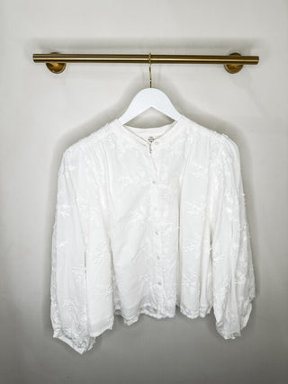 Off White Spring Garden Stitched Details Longsleeve Blouse