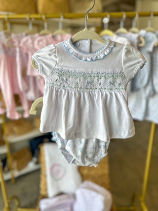 Sky Blue Eloise's Classic Smocked Diaper Cover Set