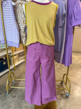 Lilac Sweet Detail Scallop Pocket Wide Leg Pants