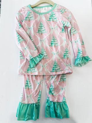 Pink & Green Chic Christmas Tree Pajama Set