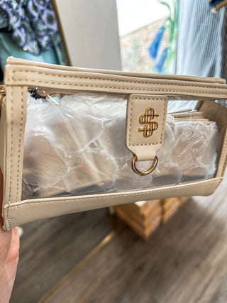 Ivory Clear View Leather Clutch/Crossbody - Stadium Approved