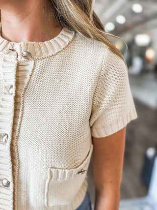 Cream Gold Button Blissful Events Cropped Sweater
