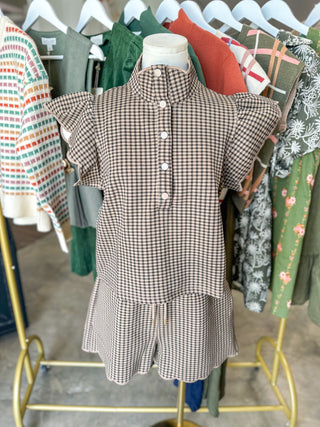 Black & Tan Charming Checkered Shorts Set