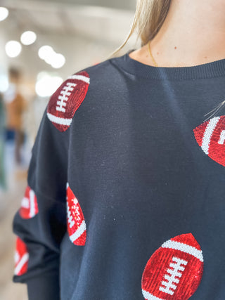 Red & Black Sparkle Football Game Day Sweatshirt