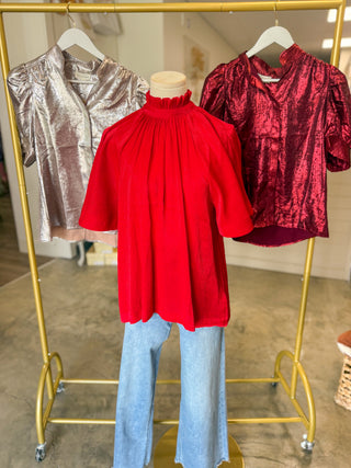 Red Ruby Luxe Ruffle Blouse