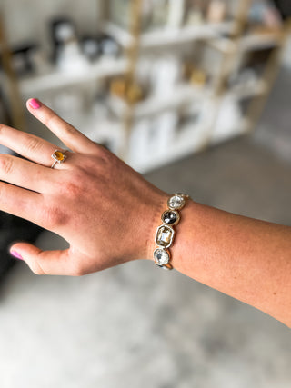 Grey Champagne & Clear Rectangle Crystal Stretch Bracelet