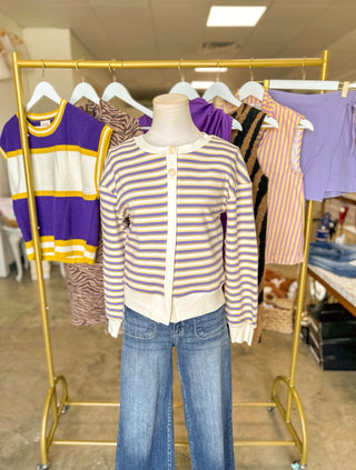 Purple & Gold Stripe Cardigan