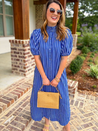 Navy Blue Graceful Lines Stripe Midi Dress